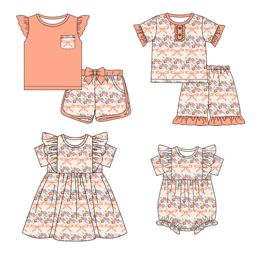 Baby Girl Short Sleeves Floral Bows Sibling Romper Dress Set ( Moq 5 Each Style ) 12.20