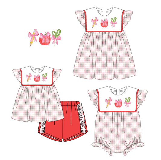 Baby Girl Back To School Pencil Bows Sibling Romper Dress Set ( Moq 5 Each Style ) 3.6