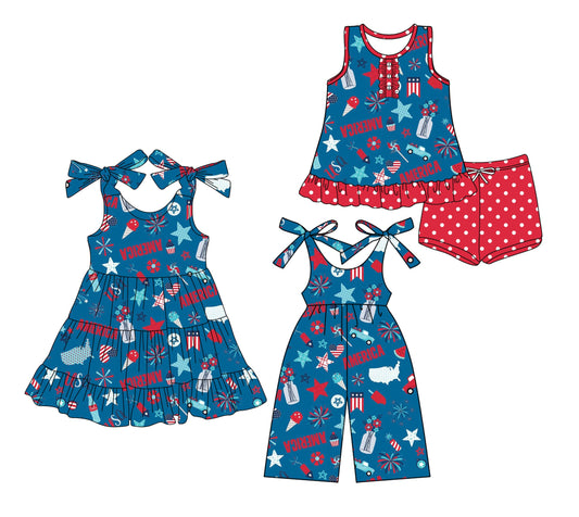 Baby Girl Straps 4th Of July Sibling Jumpsuit Dress Set ( Moq 5 Each Style ) 3.15