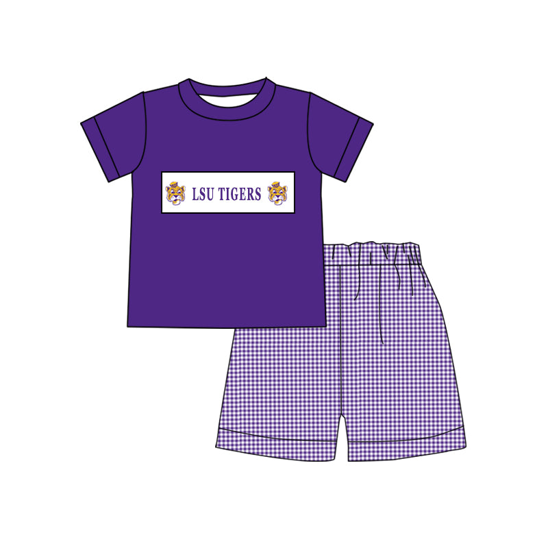 Baby Boy Team Purple Short Sleeves Shirt Checkered Shorts Set