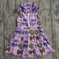 ( No moq ) Preorder Baby Girls Kids Tigers Football Bows Team Purple Yoga Zipper Knee Length Dress
