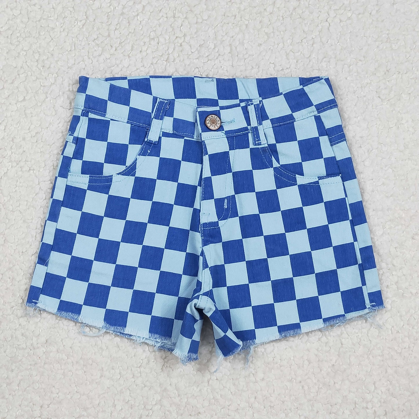 Baby Girls Kids Blue Checked Denim Shorts RTS