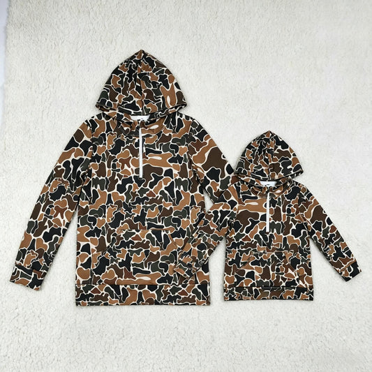 Sibling Baby Boys Adult Woman Brown Camo Zipper Hoodie Pockets Hunting Pullovers Shorts RTS