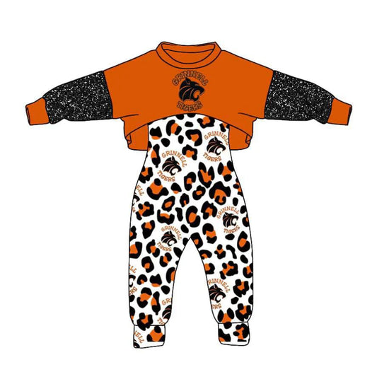 Baby Girl Long Sleeves Team Tiger Tops Leopard Jumpsuit Clothes Set ( Moq 5 )