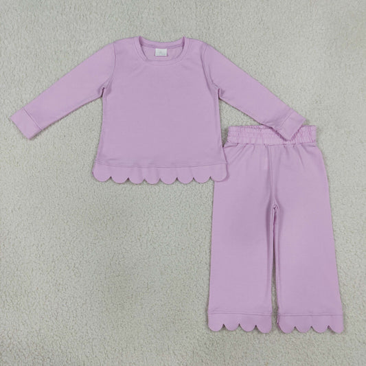 Baby Girls Kids Long Sleeves Lavender Shirt Pants Set Pajamas Scallop Clothes RTS