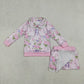 Baby Girls Kids Long Sleeves Flower Zipper Tops Shorts Skirt Pink Clothes Set RTS