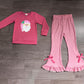 ( No moq ) Preorder Baby Girls Kids Embroidery Christmas Santa Shirt Pink Plaid Bows Pants Set Clothes