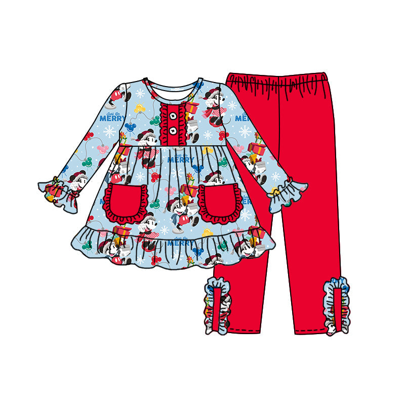 Pre-order Baby Girl Christmas Mouse Tunic Red Pants Set