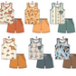 Baby Boy Sleeveless Western Horse Vest Shirt Sibling Set ( Moq 5 Each Style ) 2.27
