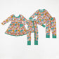 Sibling Girls Kids Long Sleeves Pumpkins Fall Zipper Footie Romper Dress Pajamas Set RTS