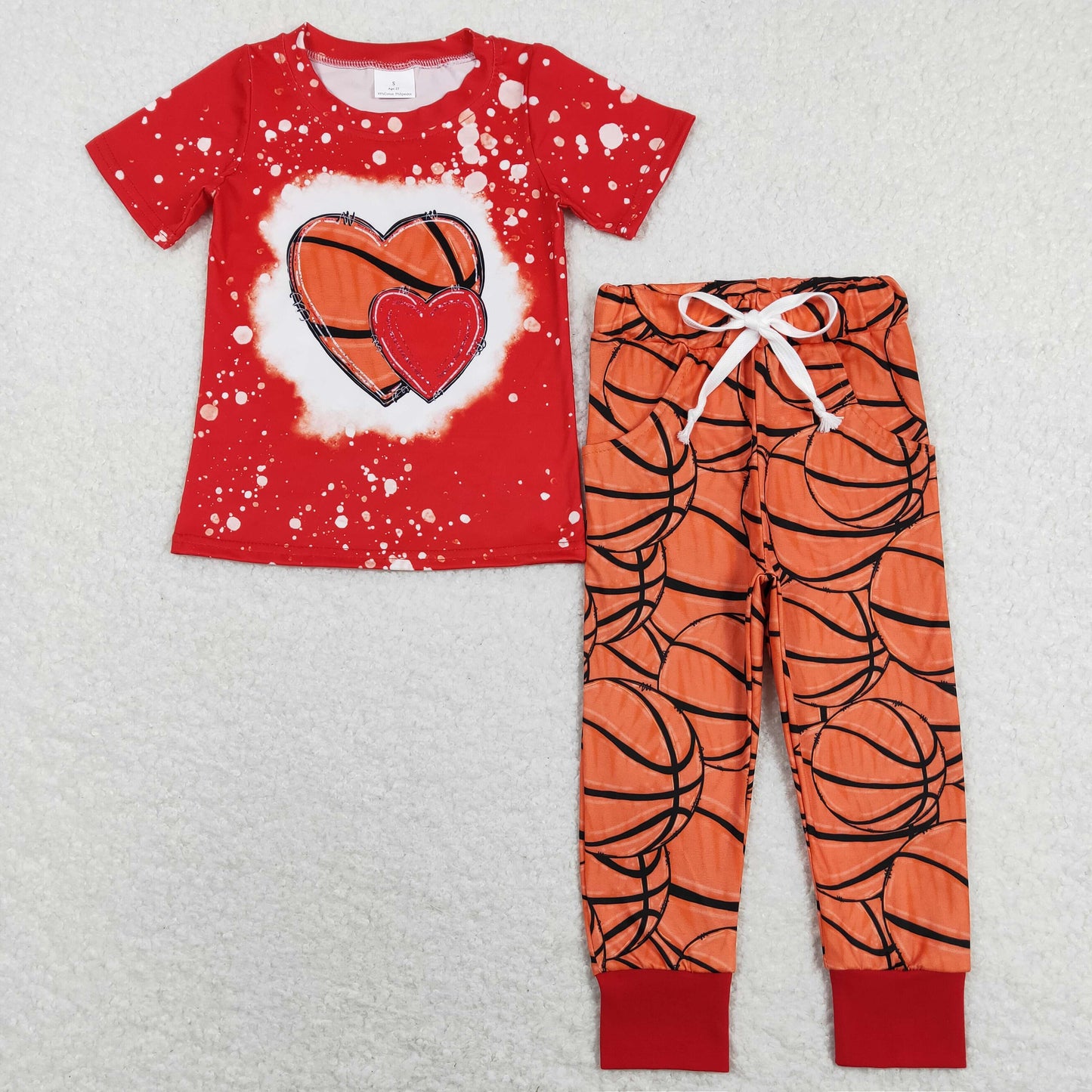 BSPO0291 Baby Boy Short Sleeves Hearts Shirt Pocket Pants Ball Set