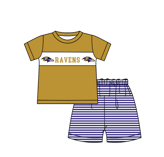 ( Moq 5 ) Baby Boys Toddler Short Sleeves Tops Stripes Shorts Team Summer Set