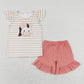 SR0674 Baby Girl Short Sleeves Embroidery Horse Stripes Ruffle One Piece Romper