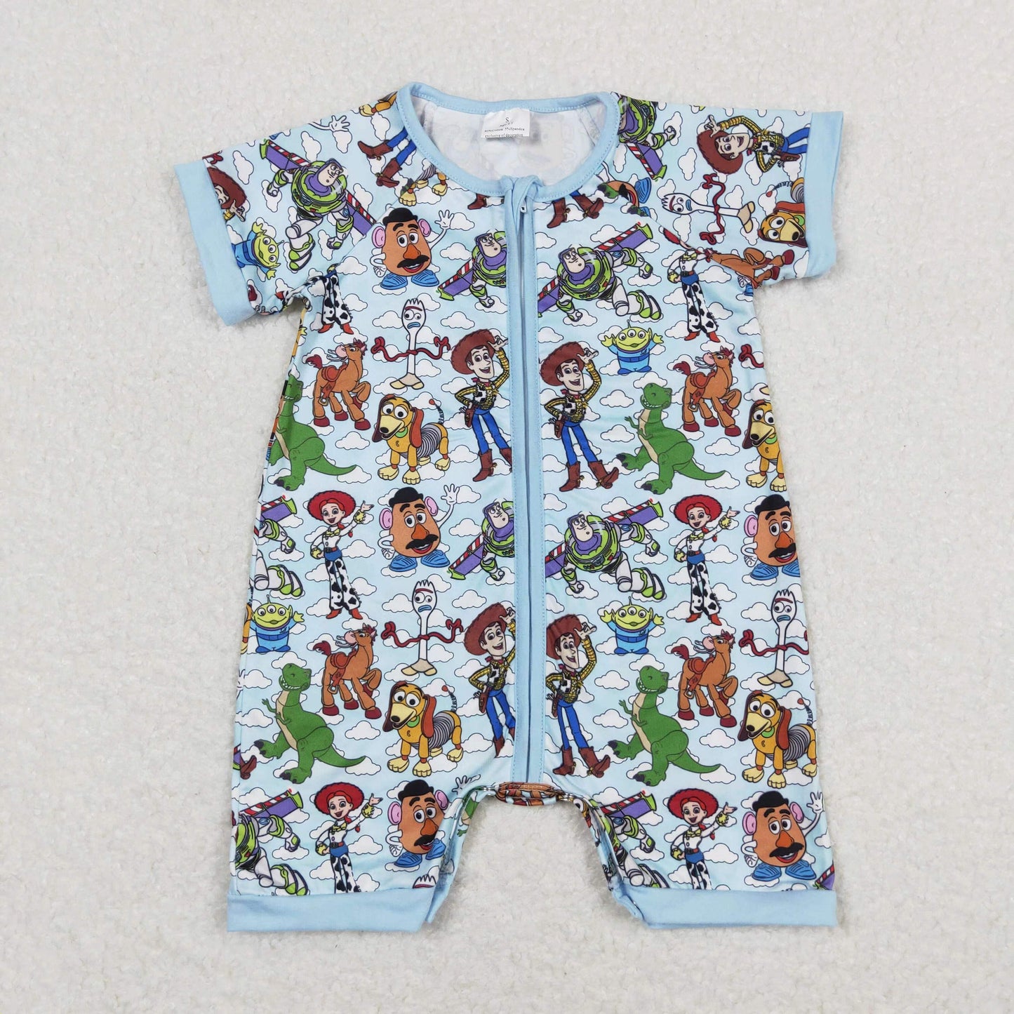 Baby Boy Short Sleeves Toys Zipper Blue One Piece Romper