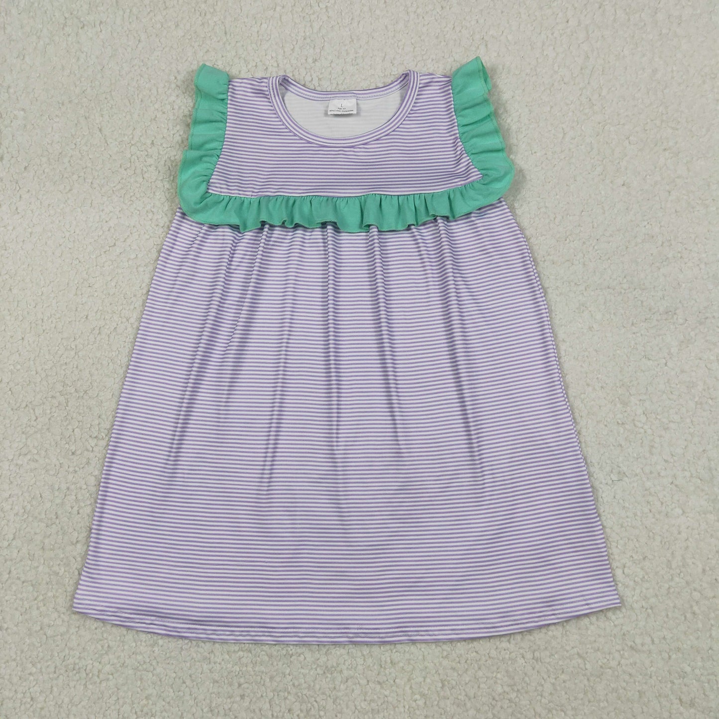 Baby Girls Kids Purple Stripes Summer Ruffle Knee Length Dress RTS