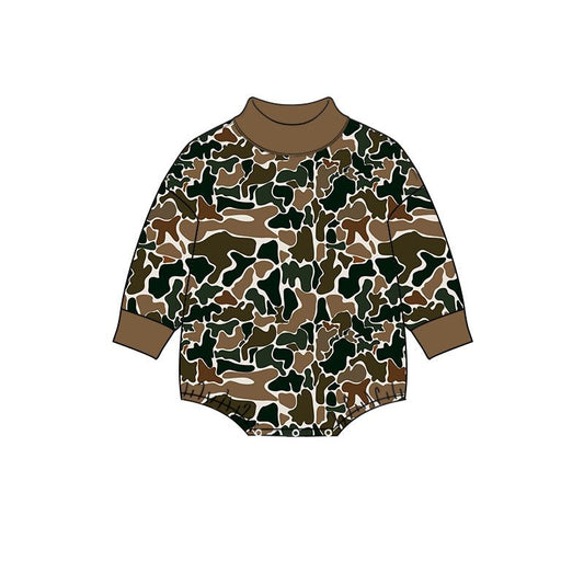 ( Moq 5 ) Preorder Baby Boys Infant Long Sleeves Brown Camo Bubble Romper Clothes