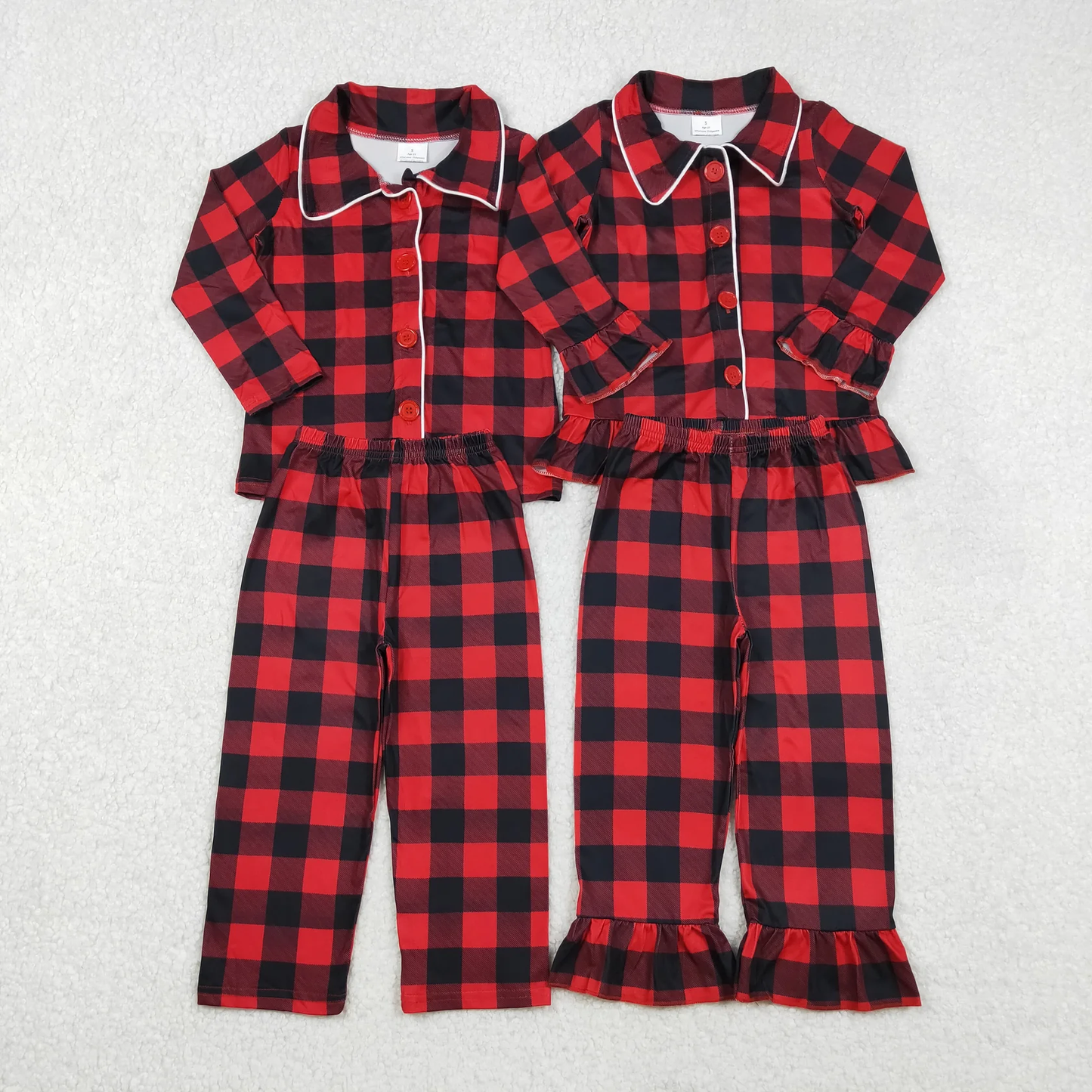 Sibling Baby Boys Girls Long Sleeves Checked Buttons Shirt Pants Christmas Pajamas Sets RTS