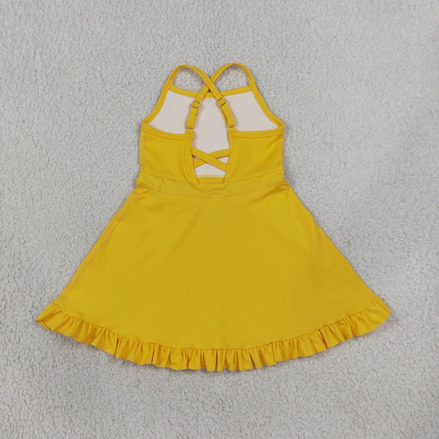 Baby Girls Kids Straps Yellow Ruffle Shorts Knee Length Yoga Active Dress RTS