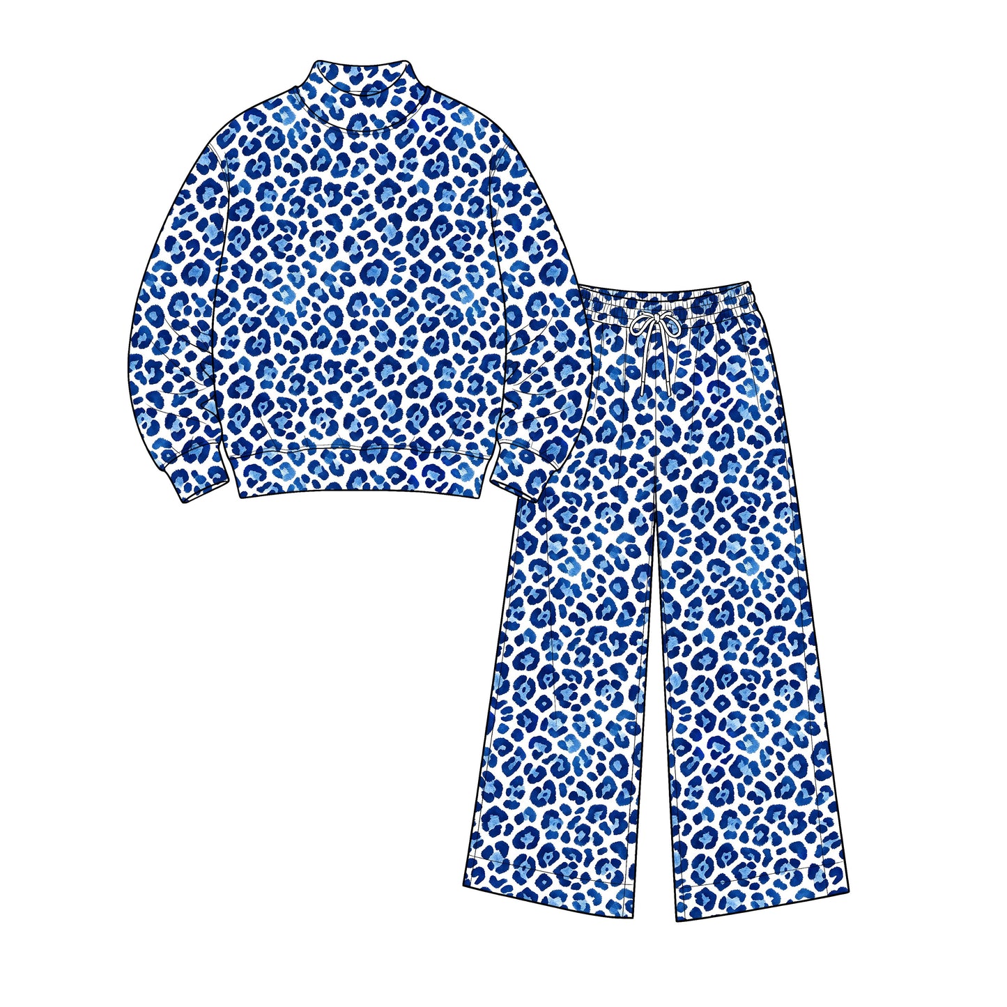 ( Moq 5 ) Preorder Adult Women Long Sleeves Shirt Blue Leopard Pants Yoga Active Set Clothes