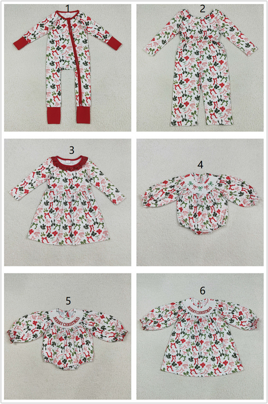 Sibling Baby Girls Christmas Green Red Bows Pockets Jumpsuits Knee Length Dress