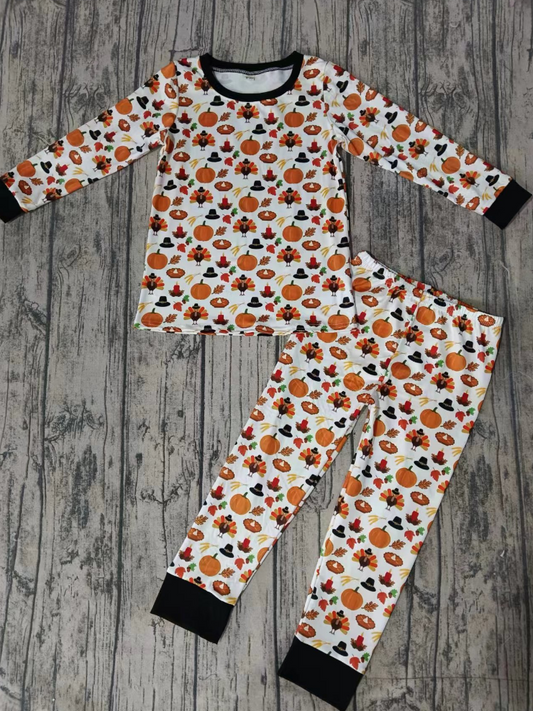 Baby Boy Toddler Long Sleeves turkey Pumpkin Shirt Pants Pajamas Fall Outfit Moq 5