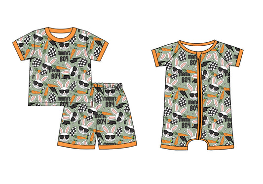 Mama's Boy Short Sleeves Rabbits Eggs Carrots Easter Sibling Romper Clothes Set ( Moq 5 Each Design ) 12.3
