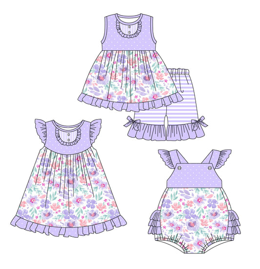 Baby Girl Flower Purple Dots Sibling Romper Dress Set ( Moq 5 Each Style ) 2.18