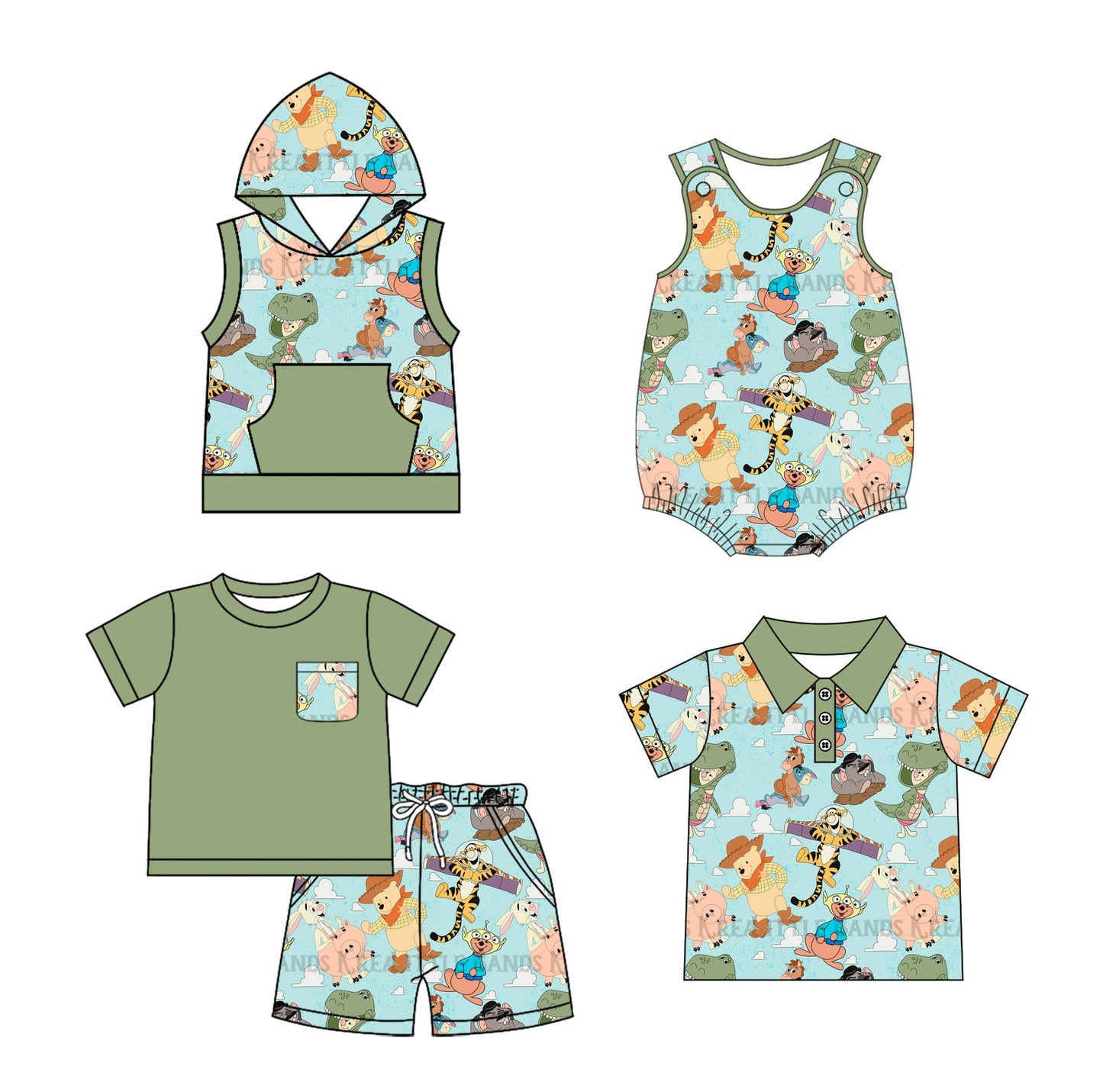Baby Boy Cartoon Animals Sibling Romper Shirt Set ( Moq 5 Each Style ) 2.26