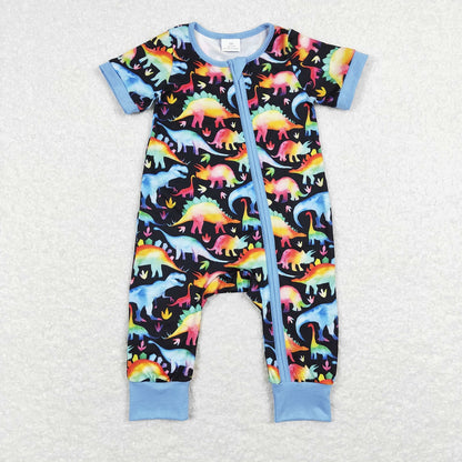 SR0506 Baby Boy Short Sleeves Dinosaurs Zipper Romper