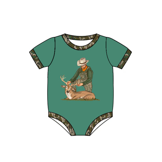 Baby Boy Short Sleeves Deer Hunting Bubble Green Romper (Moq 5) 12.5
