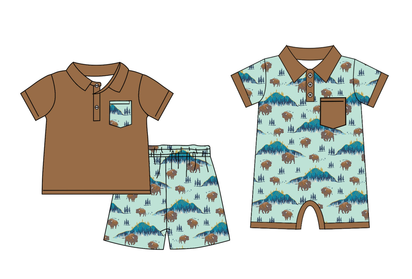 Baby Boy Short Sleeves Western Cow Sibling Romper Set ( Moq 5 Each Style ) 12.17