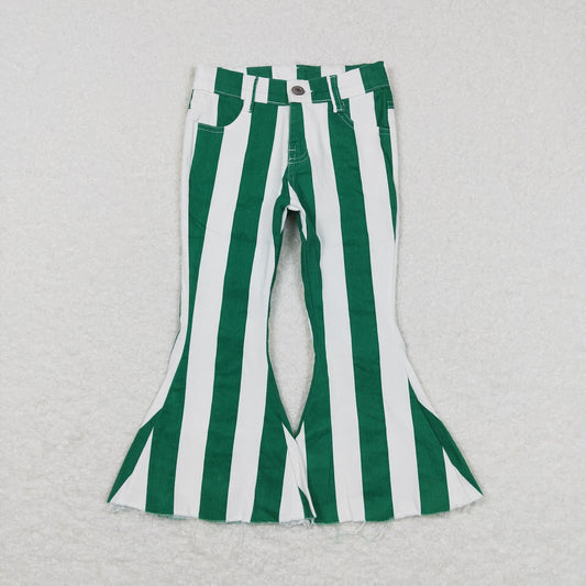 P0330 Baby Girl Green Stripes Denim Pants Jeans