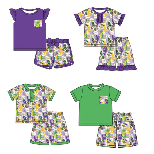 Baby Boy Girl Short Sleeves Mardi Gras Sibling Set ( Moq 5 Each Style ) 12.27