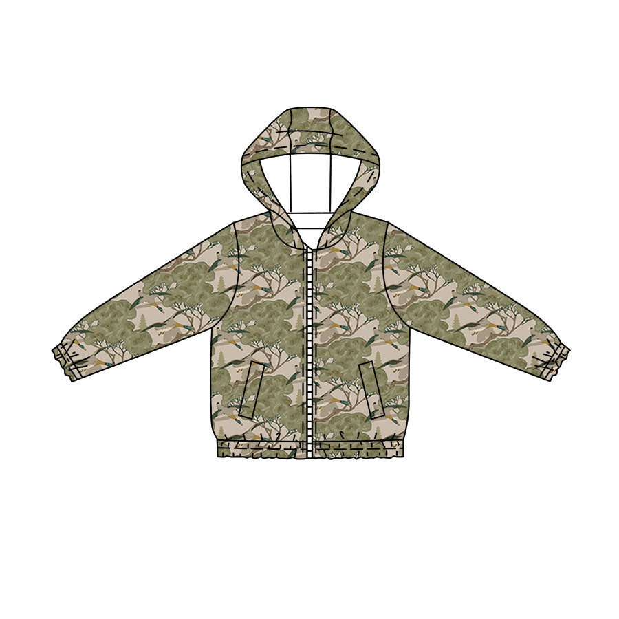 ( Moq 5 ) Preorder Baby Boys Kids Long Sleeves Ducks Pockets Hoodie Zipper Shirt Green Tops