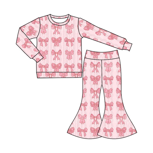 Baby Girl Long Sleeves Pink Bows Shirt Tops Bell Pants Set