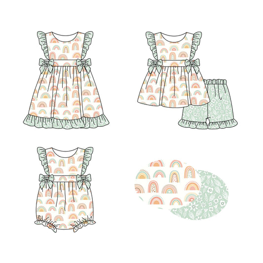 Baby Girl Rainbow Flower Sibling Romper Dress Set ( Moq 5 Each Style ) 1.8