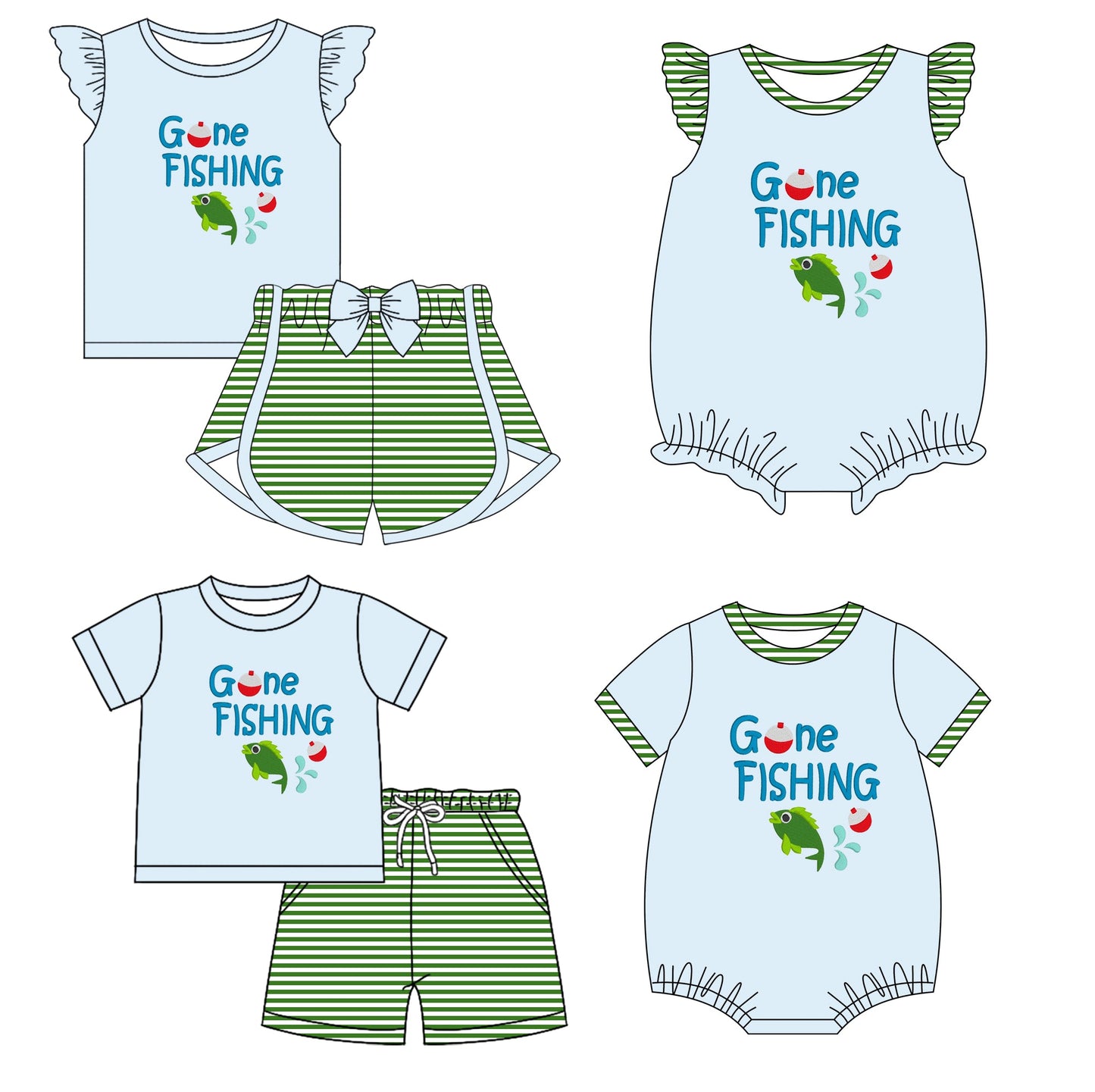 Baby Boy Girl Short Sleeves Fishing Sibling Romper Set ( Moq 5 Each Style ) 2.12