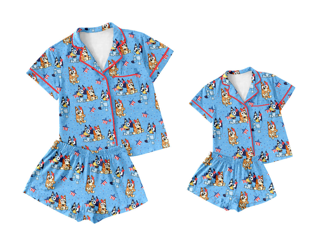 Baby Girl Adult Women July 4th Dogs Flags Sibling Pajamas Set ( Moq 5 Each Style ) 3.7