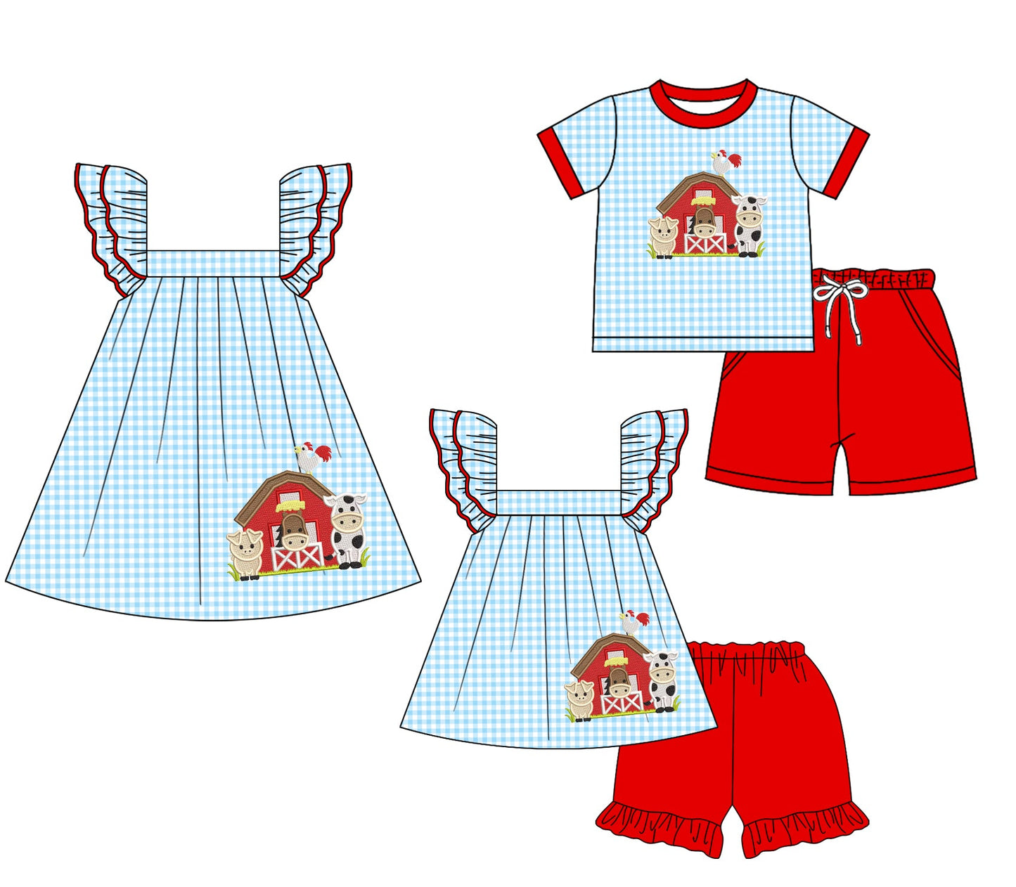 Baby Boy Farm Animals Checked Sibling Dress Set ( Moq 5 Each Style ) 1.24