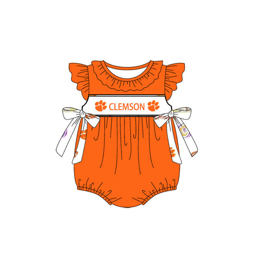 Baby Girl Short Sleeves Team Yellow Bubble Bows Romper (Moq 5 )