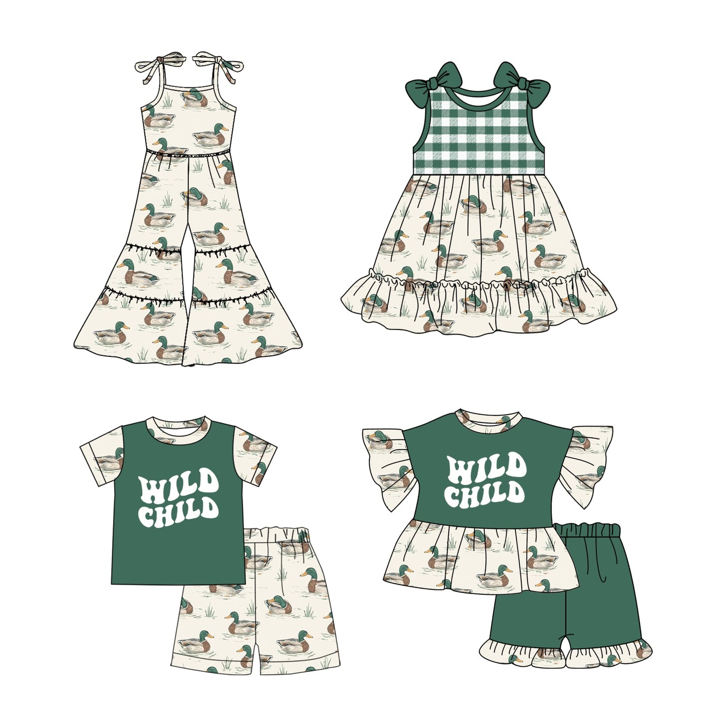 Baby Girl Ducks Checked Sibling Jumpsuit Dress Set ( Moq 5 Each Style ) 2.19