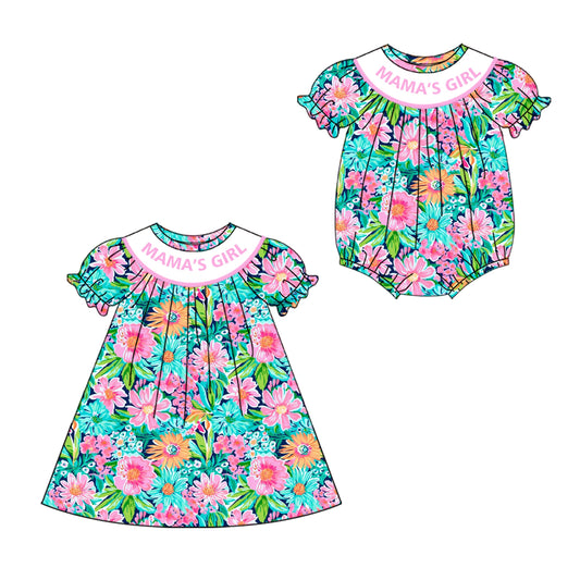 ( Moq 5 Each Style ) Baby Toddler Short Sleeves Mama's Girl Flower Sibling Summer Dress Romper 4.19