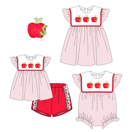 Baby Girl Back To School Apple Sibling Romper Dress Set ( Moq 5 Each Style ) 3.6