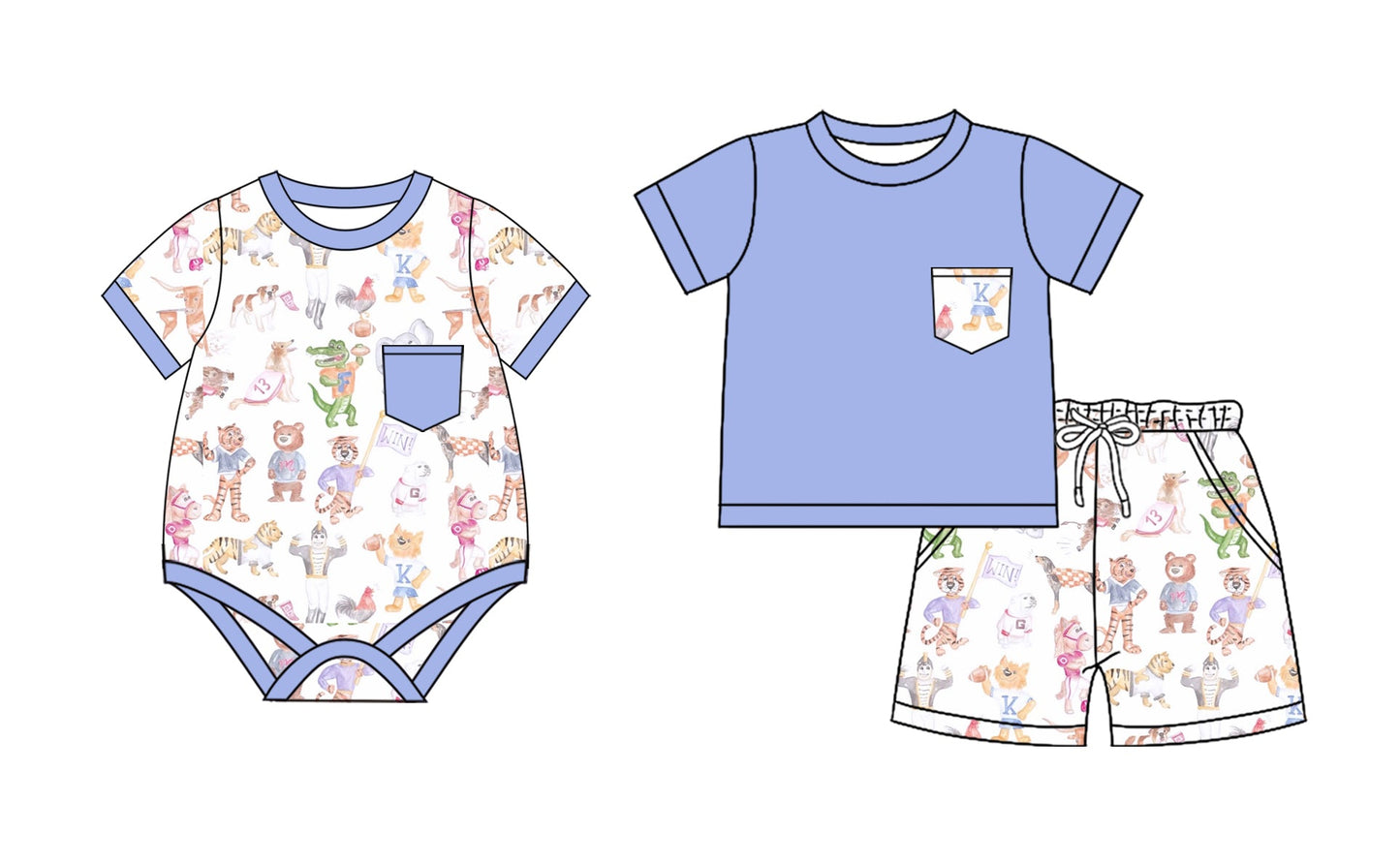Baby Boy Short Sleeves Animas Sibling Romper Set ( Moq 5 Each Style ) 2.13