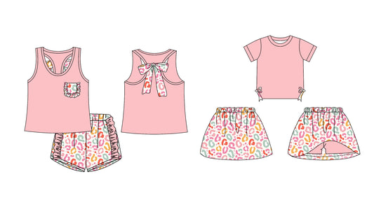 Baby Girl Sleeveless Bows Leopard Sibling Pink Set ( Moq 5 Each Design ) 12.13