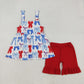 Baby Girl Straps July 4th Bows Tunic Red Shorts Clothes Set RTS