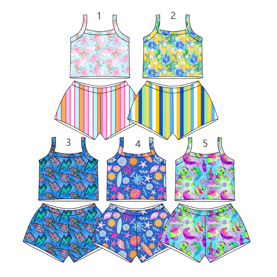 ( Moq 30 Each Style ) Sibling Baby Girls Kids Straps Shirts Shorts Summer Sets Clothes