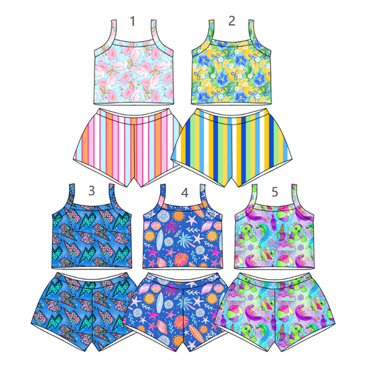 ( Moq 30 Each Style ) Sibling Baby Girls Kids Straps Shirts Shorts Summer Sets Clothes