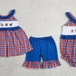 Sibling Baby Girls Embroidery Farm Animals Plaid Tops Shorts Set Romper 4th of July Clothes RTS