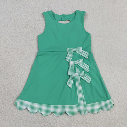Sibling Baby Girls Kids Green Plaid Bows Skort Yoga Active Dress Set Scallop Clothes RTS